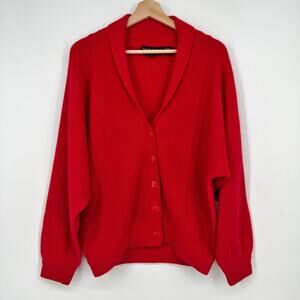 Vtg 80s Nordstrom Cardigan Sweater Womens Large Red Point of View Wool Angora